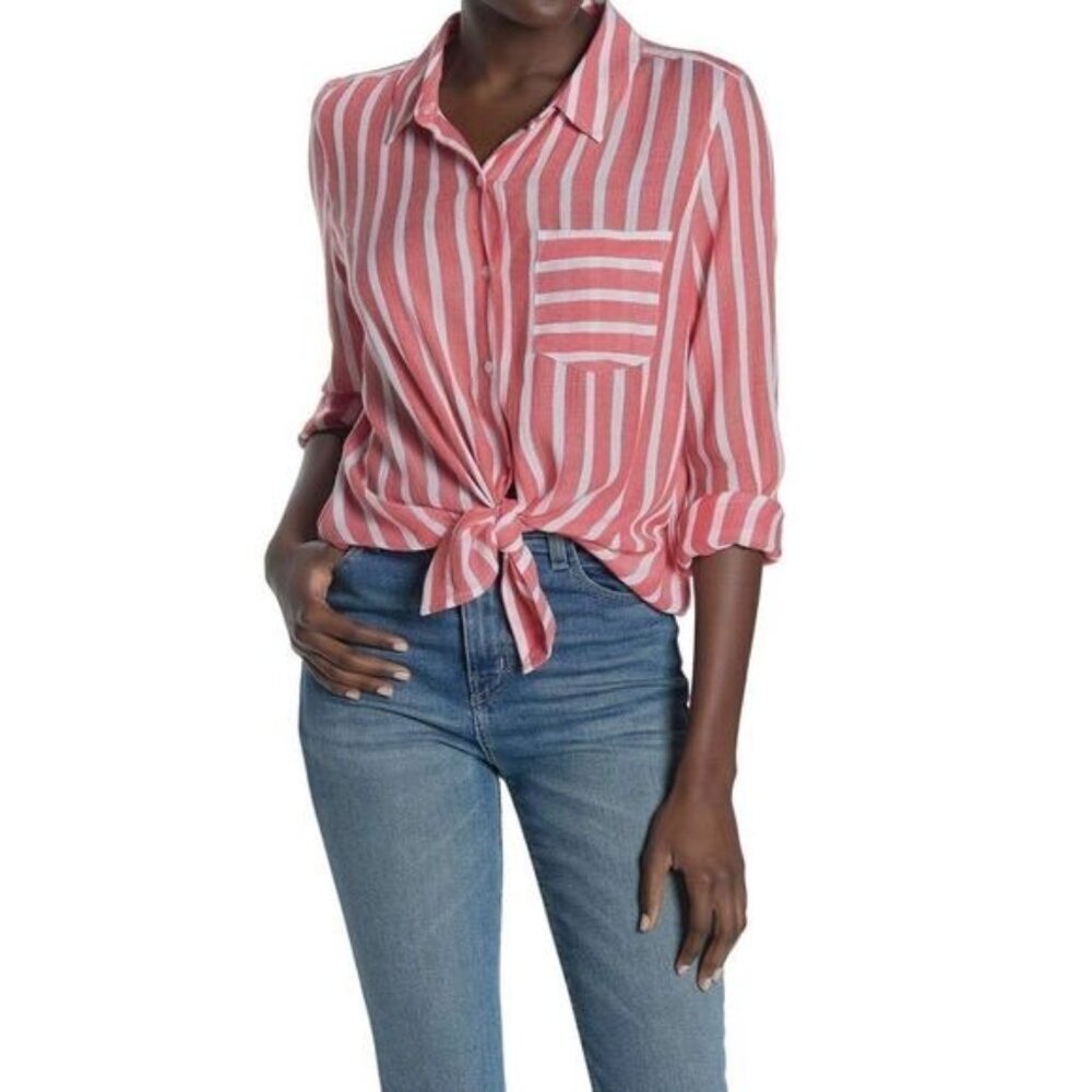 Abound Red/white‎ Stripe Button Down Shirt Medium